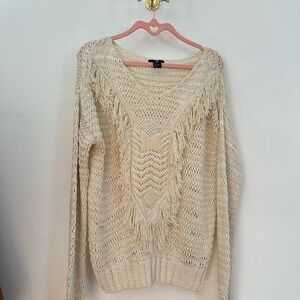 H&M Boho Fringe Open-Knit Cream Sweater
